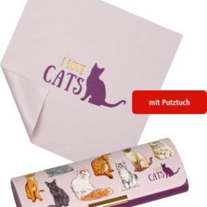 Brillenetui mit Putztuch Katzen - I love cats & dogs