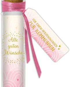 rosa, Wunscherfüller-Flaschenpost: Alle guten Wünsche - Zur Kommunion